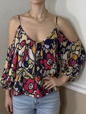 🎉 2 for $20! Designer 100% SILK Parker Cold-Shoulder Floral Blouse - XS